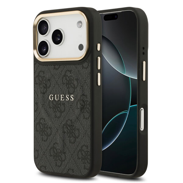 apple iphone 17 pro kilif guess orjinal lisansli m safe sarj ozellikli gold metal kamera cerceveli pu deri 4g desenli yazi logolu kapak iphone 17 pro guess 476318 39 b 1.jpg