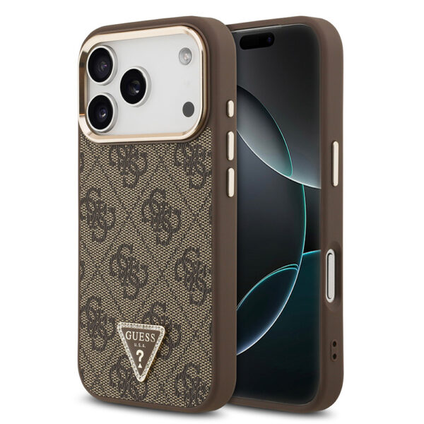 apple iphone 17 pro kilif guess orjinal lisansli m safe sarj ozellikli gold metal kamera cerceveli tasli ucgen logo 4g desenli kapak iphone 17 pro guess 493451 39 b 1.jpg