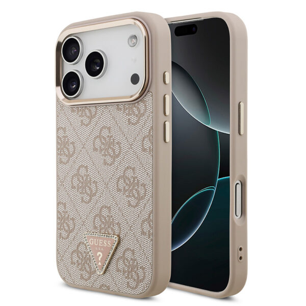 apple iphone 17 pro kilif guess orjinal lisansli m safe sarj ozellikli gold metal kamera cerceveli tasli ucgen logo 4g desenli kapak iphone 17 pro guess 493467 39 b 1.jpg