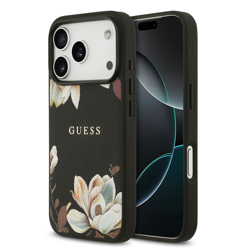 apple iphone 17 pro kilif guess orjinal lisansli m safe sarj ozellikli taneli cicek tasarimli metal yazi logolu kapak iphone 17 pro guess 479628 39 o.jpg