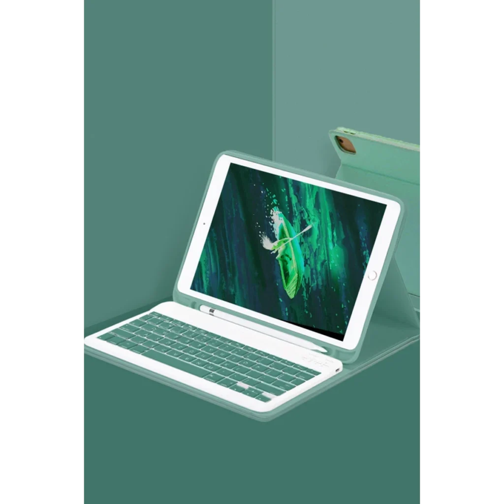 newface ipad pro 129 2024 kilif kc01 smart klavyeli tablet kilifi koyu yesil square.webp
