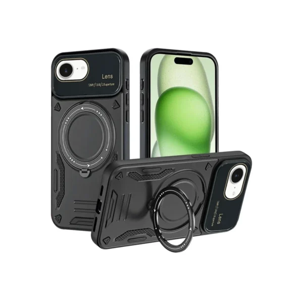 newface iphone 16e kilif joy lens standli kapak siyah square.webp